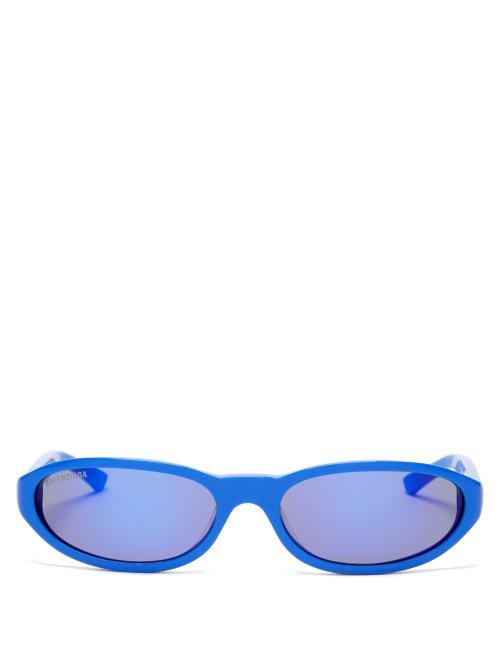 Matchesfashion.com Balenciaga - Neo Oval Frame Acetate Sunglasses - Mens - Blue