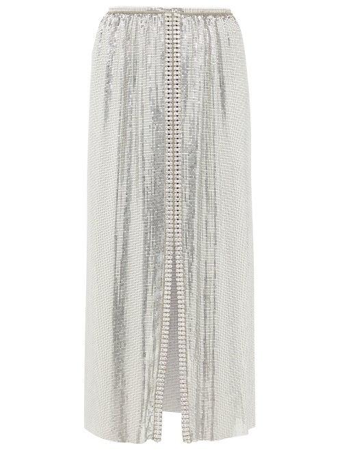 Matchesfashion.com Paco Rabanne - Crystal-embellished Chainmail Midi Skirt - Womens - Silver