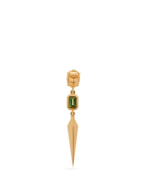 Matchesfashion.com Mukhi Sisters - Scarab Tourmaline & 18kt Gold Single Earring - Womens - Green Gold