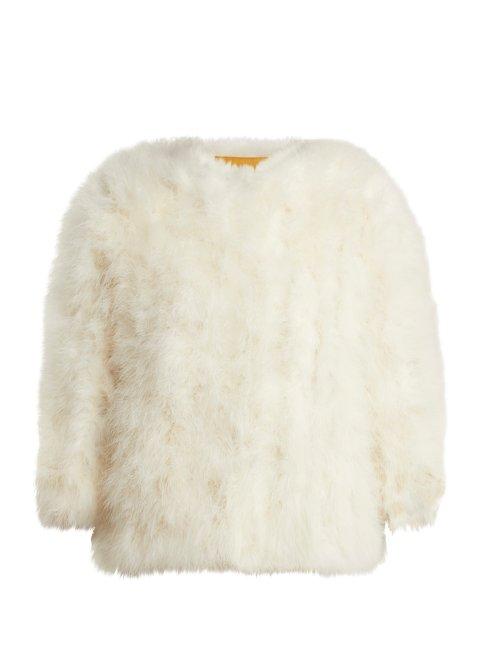 Matchesfashion.com Yves Salomon - Cropped Feather Embellished Jacket - Womens - White