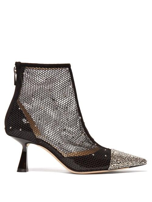 Matchesfashion.com Jimmy Choo - Kix 65 Crystal Embellished Mesh Ankle Boots - Womens - Black