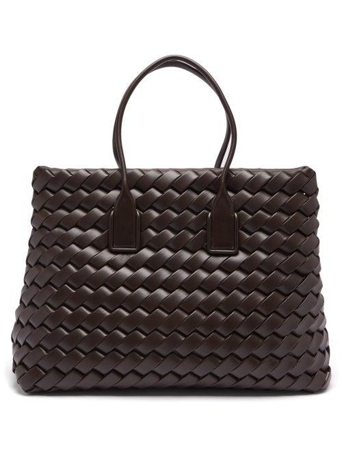 Bottega Veneta - Snap Intrecciato-leather Tote Bag - Womens - Dark Brown