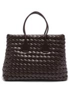 Bottega Veneta - Snap Intrecciato-leather Tote Bag - Womens - Dark Brown