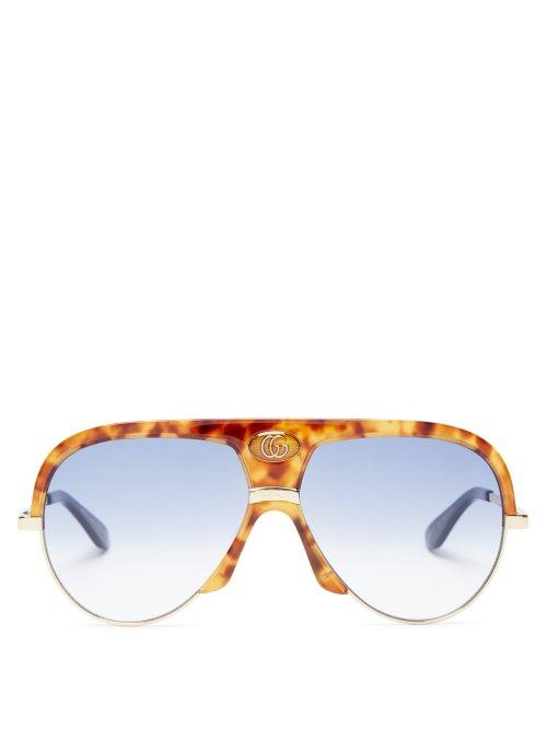 Matchesfashion.com Gucci - Oversized Tortoiseshell Acetate Aviator Sunglasses - Womens - Tortoiseshell