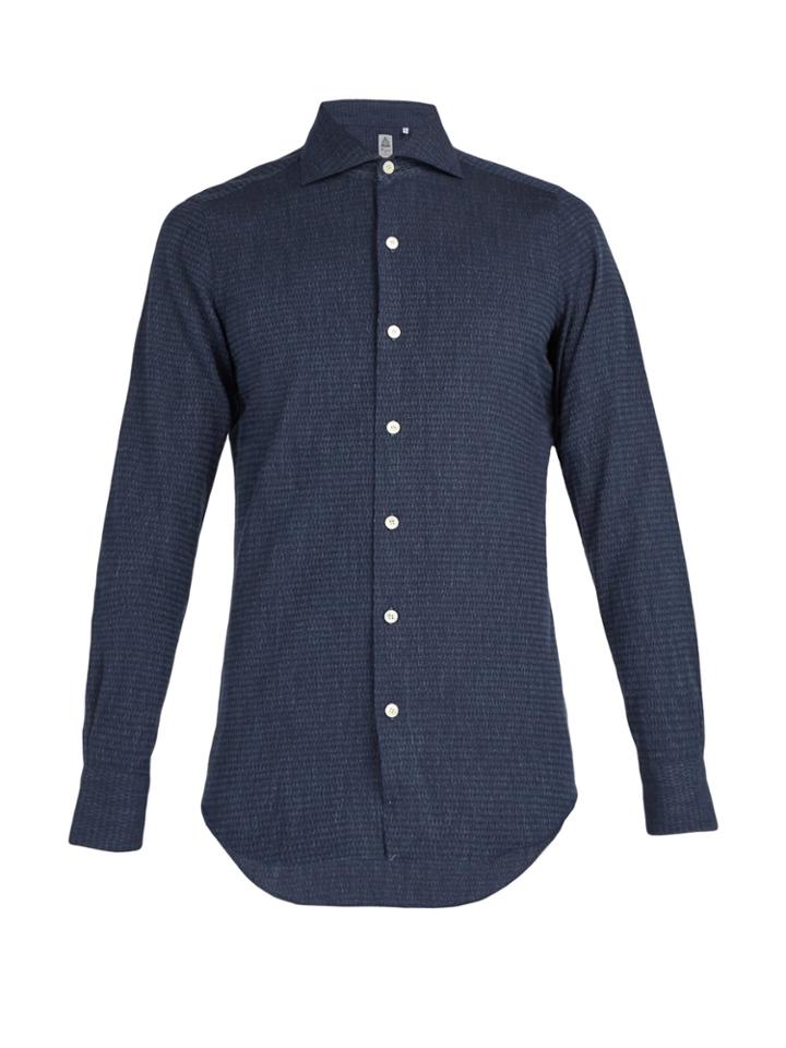 Finamore Spread-collar Cotton-jacquard Shirt