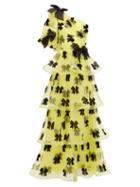 Matchesfashion.com Rodarte - Bow One Shoulder Tiered Tulle Gown - Womens - Yellow Multi