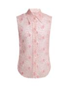 Matchesfashion.com Miu Miu - Floral Lace Point Collar Sleeveless Shirt - Womens - Pink