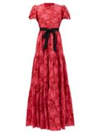 Matchesfashion.com Erdem - Trin Tiered Floral-jacquard Satin Gown - Womens - Pink