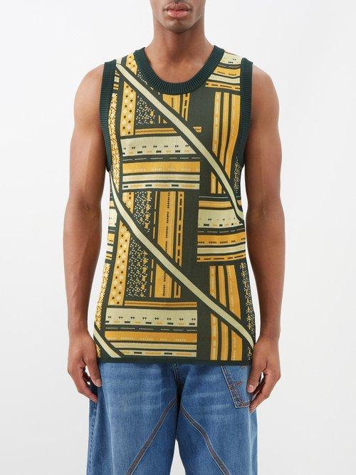 Ahluwalia - Kalonji Geometric-jacquard Knit Vest - Mens - Green Yellow