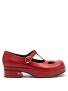 Matchesfashion.com Gucci - Vanda T-bar Leather Platform Flats - Womens - Red