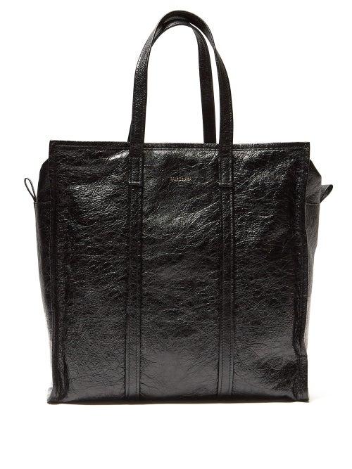 Matchesfashion.com Balenciaga - Logo Print Crackled Leather Tote Bag - Mens - Black