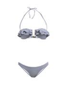 Matchesfashion.com Melissa Odabash - Kitts Striped Ruffle Trim Bandeau Bikini - Womens - Navy Print