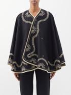 Bode - Floral Cording Wool Cape - Womens - Black Cream