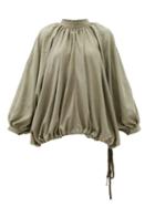 Matchesfashion.com Marrakshi Life - Balloon-sleeve Cotton-blend Top - Womens - Dark Green