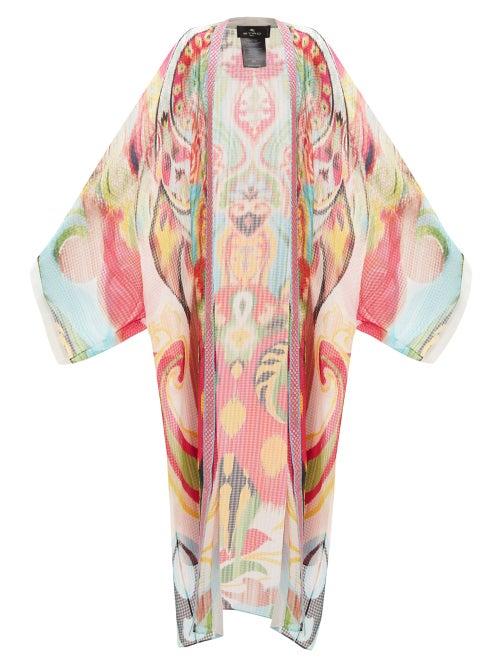 Etro - Paisley-print Embroidered Silk-seersucker Coverup - Womens - Pink Multi