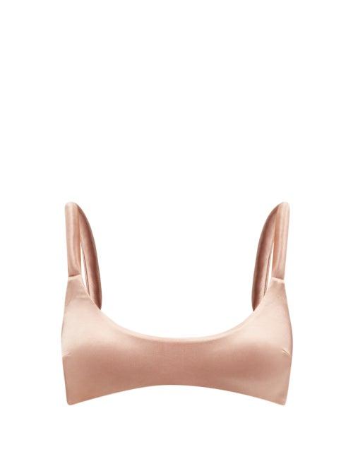 Ladies Beachwear Isa Boulder - Gather Scoop-neck Satin-jersey Bikini Top - Womens - Brown