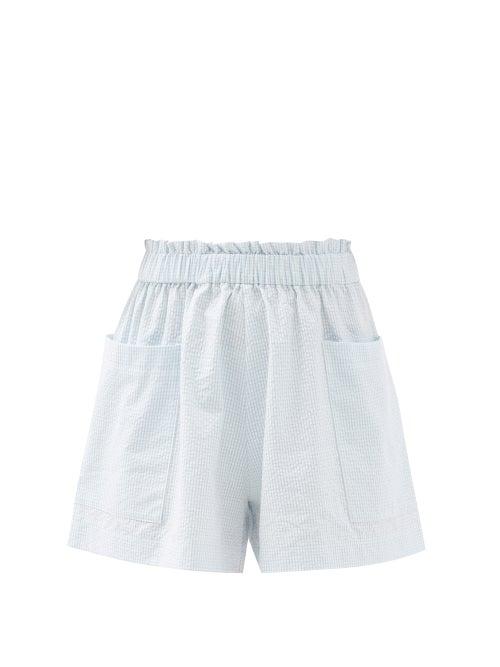 Matchesfashion.com Casa Raki - Emilia Gingham Organic-cotton Wide-leg Shorts - Womens - Light Blue