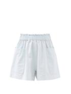 Matchesfashion.com Casa Raki - Emilia Gingham Organic-cotton Wide-leg Shorts - Womens - Light Blue