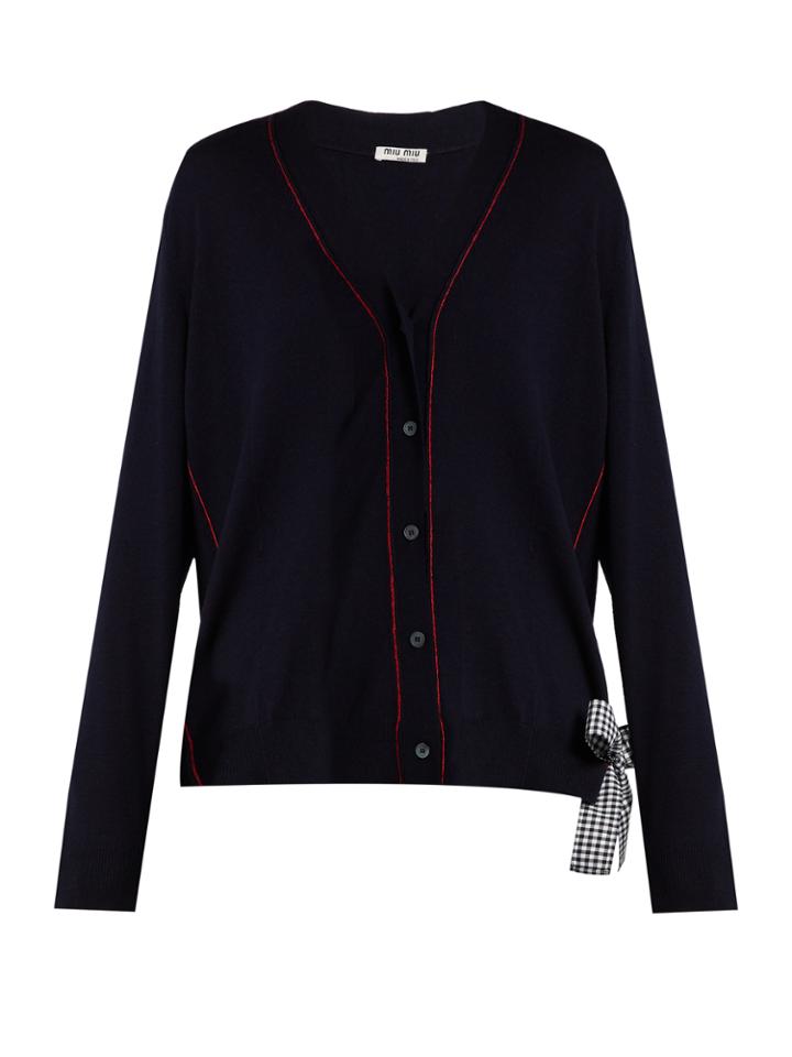 Miu Miu V-neck Gingham-tie Wool Cardigan