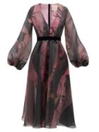 Roksanda - Nyana Balloon-sleeve Abstract-print Organza Dress - Womens - Black Multi