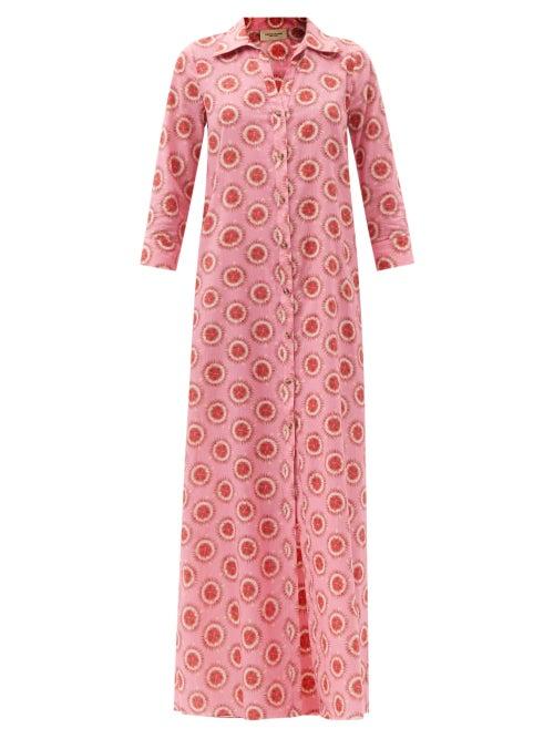 Matchesfashion.com Adriana Degreas - Exotic Passion-print Cotton-poplin Shirtdress - Womens - Pink Print