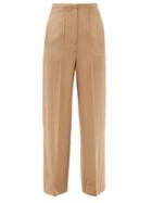 Totme - High-rise Wool-blend Wide-leg Trousers - Womens - Beige