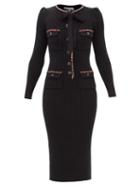 Self-portrait - Rib-knitted Cotton-blend Midi Dress - Womens - Black