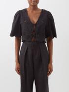 Sea - Kiara Tie-front Embroidered Cotton-blend Top - Womens - Black