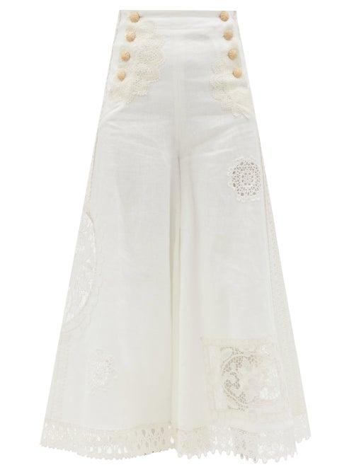 Zimmermann - Rhythmic Lace-appliqu Voile Culottes - Womens - Ivory