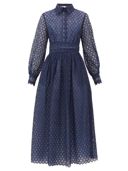 Matchesfashion.com Luisa Beccaria - Peter Pan Collar Lace Maxi Dress - Womens - Navy