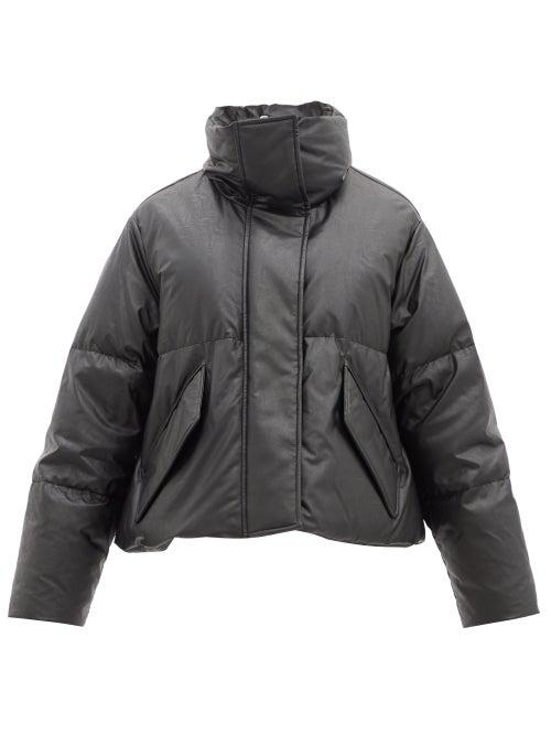 Ladies Rtw Mm6 Maison Margiela - Logo-embroidered Faux-leather Down Jacket - Womens - Black
