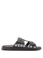 Matchesfashion.com Versace - Logo Print Chain Embellished Leather Sandals - Mens - Black Silver