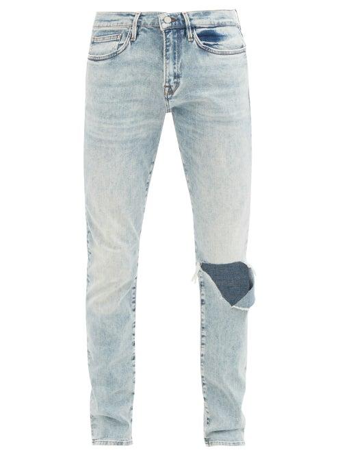Frame - L'homme Distressed Skinny-leg Jeans - Mens - Blue
