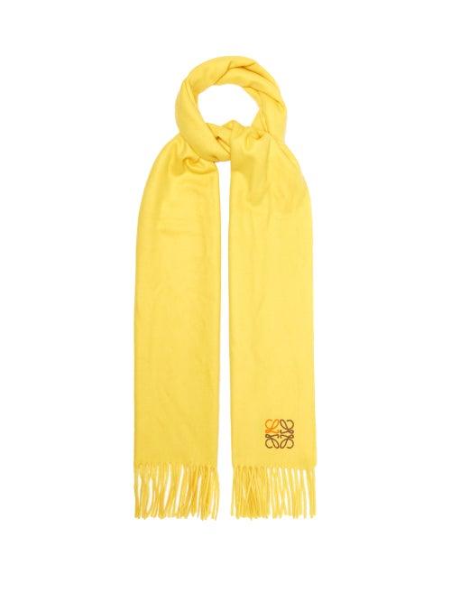 Loewe - Anagram-embroidered Cashmere Scarf - Womens - Yellow