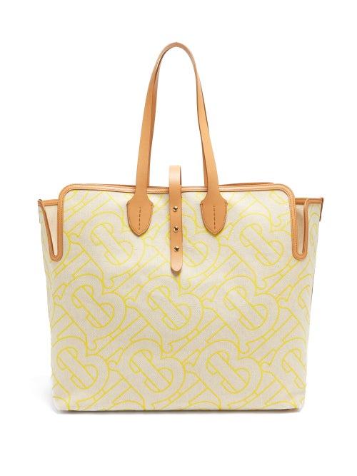 Matchesfashion.com Burberry - The Large Tb-tape Canvas Tote Bag - Womens - Yellow Multi