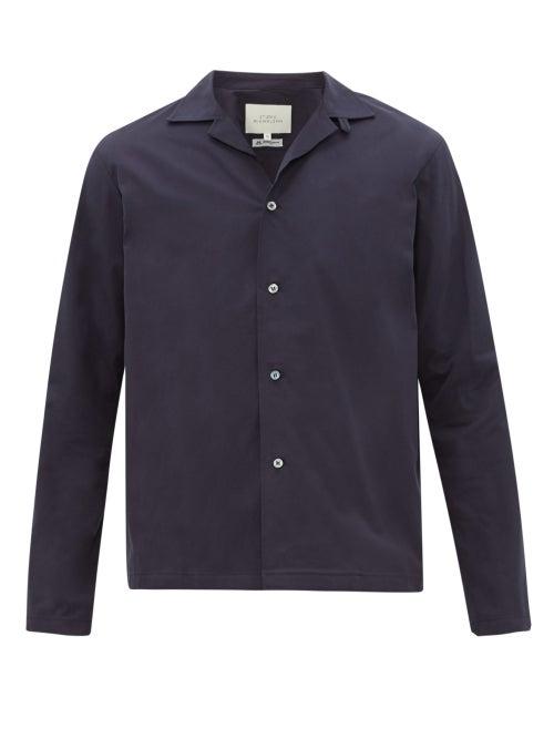 Matchesfashion.com Studio Nicholson - Calico Cuban Collar Cotton Shirt - Mens - Navy