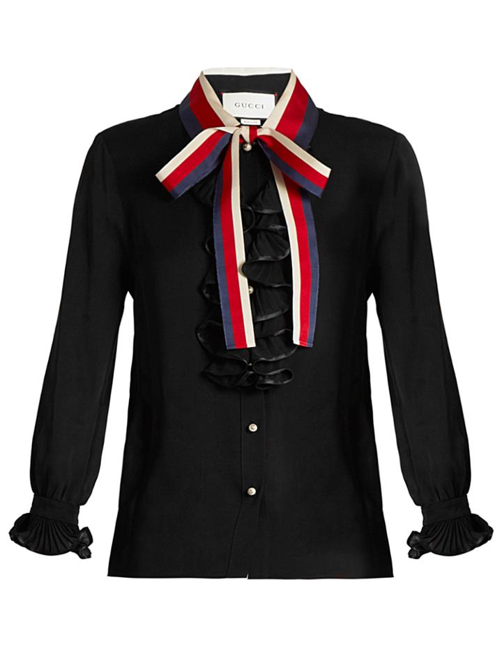Gucci Frill-trimmed Silk-georgette Blouse