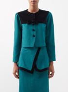 Batsheva - Welle Velvet-trimmed Moir Jacket - Womens - Dark Green
