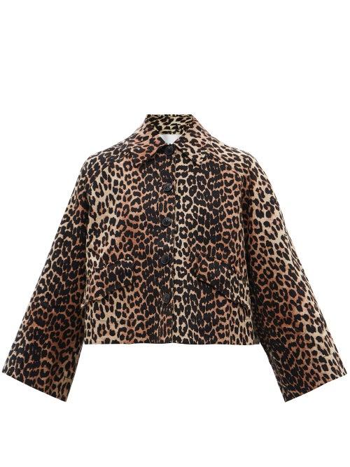 Ladies Rtw Ganni - Leopard-print Linen-blend Hopsack Jacket - Womens - Leopard