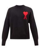 Ami - Ami De Caur Logo-appliqu Cotton-blend Sweater - Mens - Black