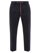Moncler - Pleated Cotton-blend Twill Trousers - Mens - Dark Navy