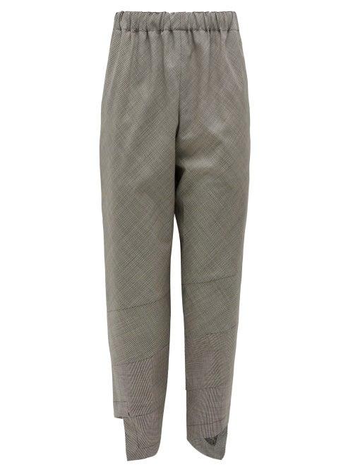 Matchesfashion.com Comme Des Garons Comme Des Garons - Glen-check Asymmetric-cuff Wool-blend Trousers - Womens - Grey