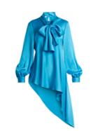 Oscar De La Renta Tie-neck Asymmetric-hem Satin Blouse
