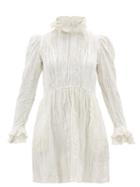 Matchesfashion.com Batsheva - Crystal-button Ruffled Cotton-velvet Mini Dress - Womens - Ivory