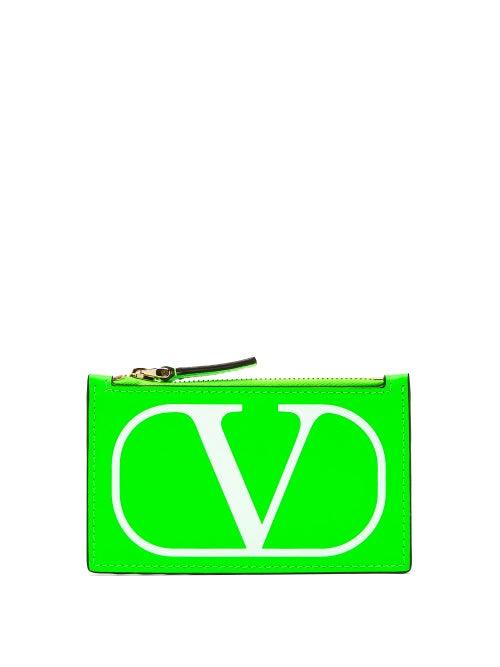 Matchesfashion.com Valentino Garavani - V-logo Leather Cardholder - Womens - Green