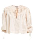 Matchesfashion.com Innika Choo - Smocked Collar Linen Blouse - Womens - Light Pink