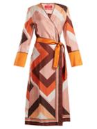 Matchesfashion.com F.r.s - For Restless Sleepers - Dolos Geometric Print Silk Wrap Dress - Womens - Orange Print