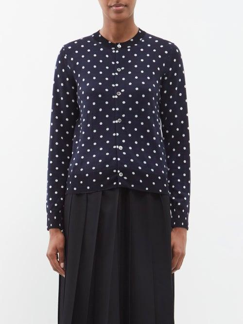 Comme Des Garons Comme Des Garons - Polka-dot Print Wool Cardigan - Womens - Navy White