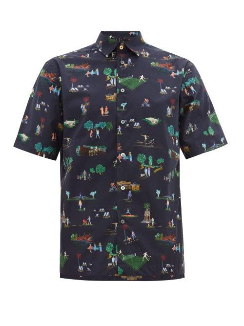 Matchesfashion.com Paul Smith - London Parks Print Cotton Poplin Shirt - Mens - Navy