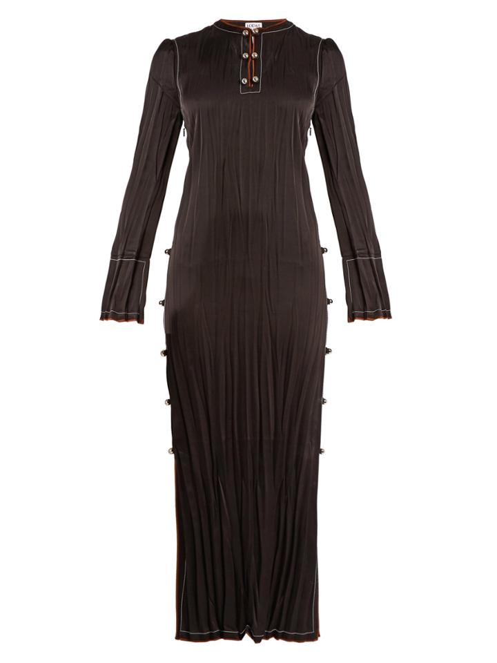 Loewe Crinkled Side-slit Satin Maxi Dress